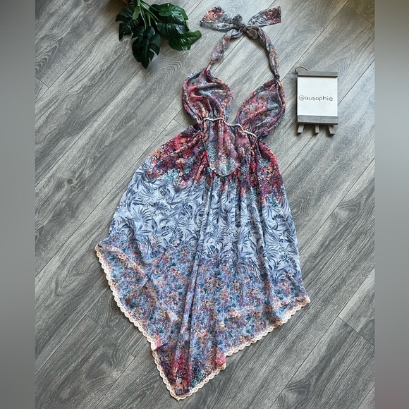 Victoria’s Secret Sheer Floral Lace Trim Kimono & Halter Dress Set Sz M & M / L - Picture 6 of 16